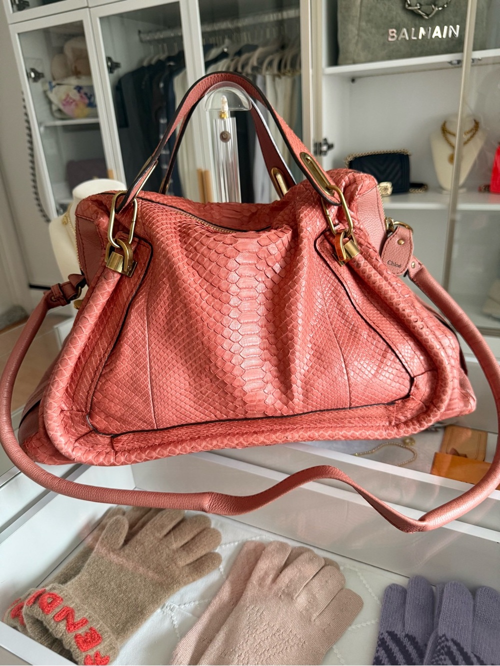 Authentic Chloe Paraty Python-Embossed Leather Satchel - very good condition